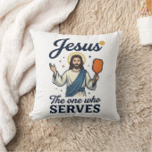 Jesus Pickleball サーブを打つ人Tシャツ クッション (ブランケット)