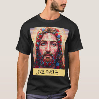 Jesus Portrait Floral Mosaic Tシャツ