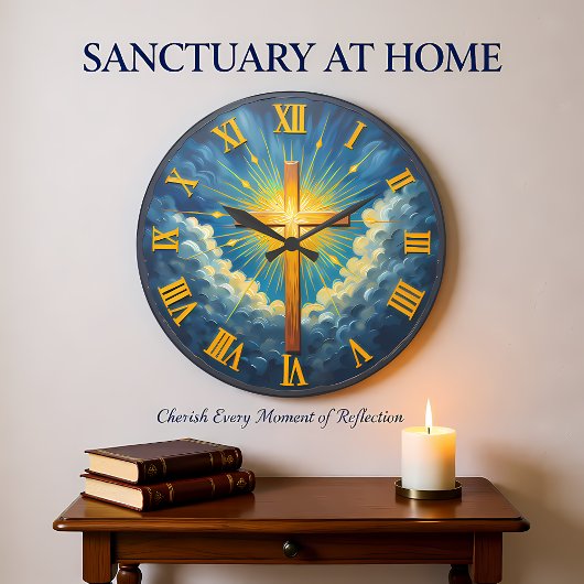 Jesus Radiant Heavenly Cross ラージ壁時計