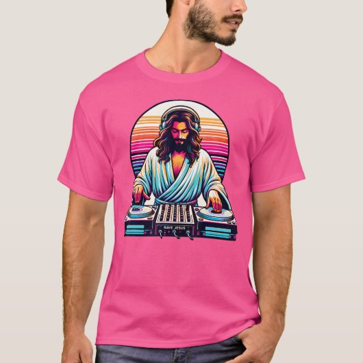 Jesus Raves Dj RaveテクノEdmパーティーフェスティバルターン Tシャツ (正面)
