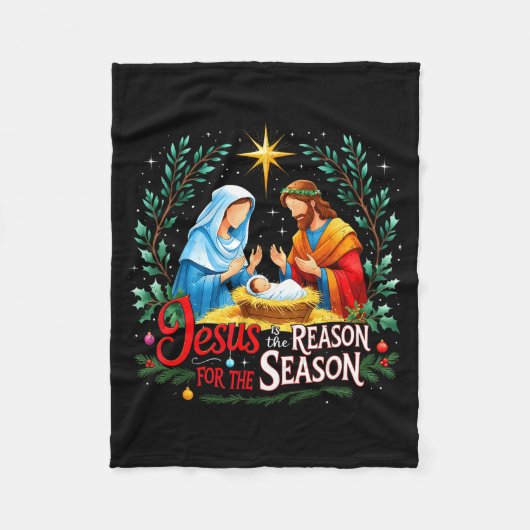 Jesus Reason For The Season Nativity Christmas Des フリースブランケット (正面)