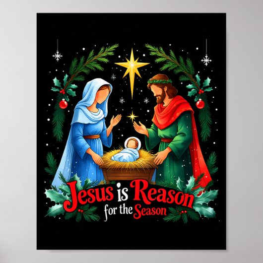 Jesus Reason For The Season Nativity Christmas Des ポスター (正面)