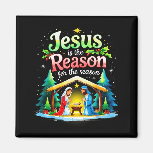 Jesus Reason For The Season Nativity Christmas Des マグネット (正面)