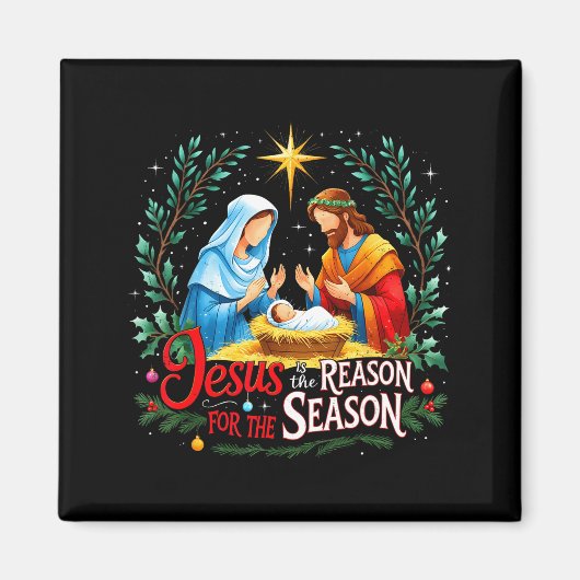 Jesus Reason For The Season Nativity Christmas Des マグネット (正面)