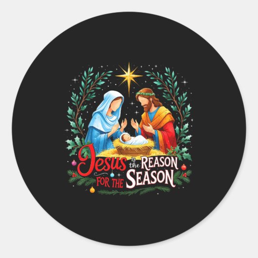 Jesus Reason For The Season Nativity Christmas Des ラウンドシール (正面)