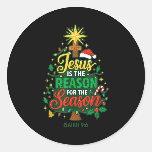 Jesus Reason Season Christian Christmas Family Pjs ラウンドシール (正面)