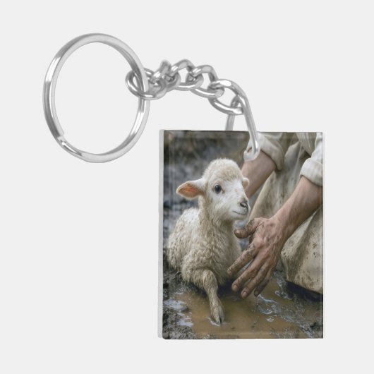 Jesus Rescuing a Lamb from a Mud Puddle キーホルダー (正面左)