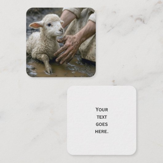 Jesus Rescuing a Lamb From a Mud Puddle スクエア名刺 (正面/裏面)