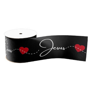 Jesus Ribbon in script and Heart グログランリボン