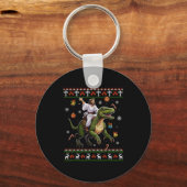 Jesus Riding Dinosaur Funny Meme Ugly Christmas Sw キーホルダー (正面)