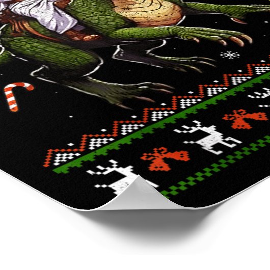 Jesus Riding Dinosaur Funny Meme Ugly Christmas Sw ポスター (角)