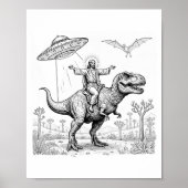 Jesus Riding Dinosaur T-rex Ufo Hunting Alien Sci- ポスター (正面)