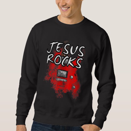 Jesus Rocks Guitar Electric Guitarist Christian Wo スウェットシャツ (正面)