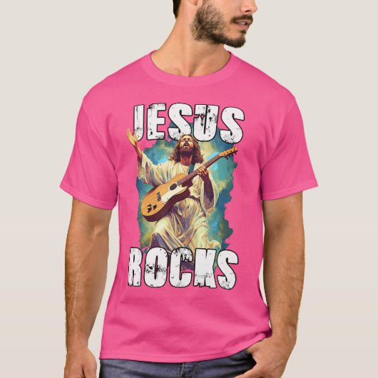 Jesus Rocks With Guitar - Christian Rocks Ch Tシャツ (正面)
