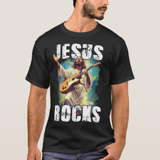 Jesus Rocks With Guitar - Funny Christian Rocks Ch Tシャツ (正面)