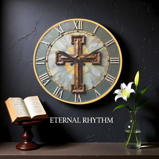 Jesus Rustic Textured Cross ラージ壁時計