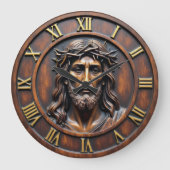 Jesus Sacred Portrait Roman Numeral ラージ壁時計 (正面)