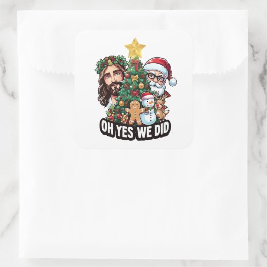 Jesus Santa Christmas Tree Oh Yes スクエアシール (バッグ)