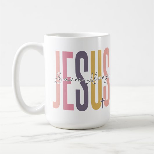Jesus saves always コーヒーマグカップ (左)