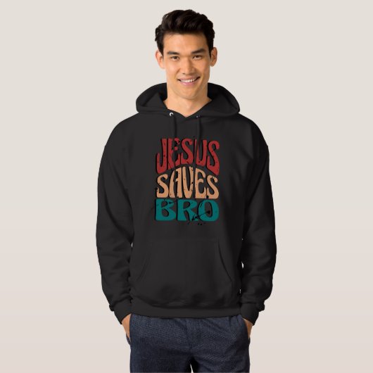 JESUS SAVES BRO VINTAGE RETRO パーカ (正面フル)
