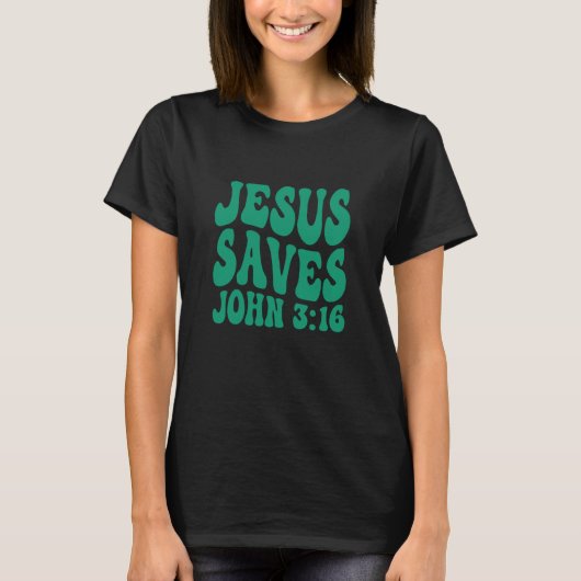 Jesus Saves Christian Easter Bible Quote Retro Joh Tシャツ (正面)