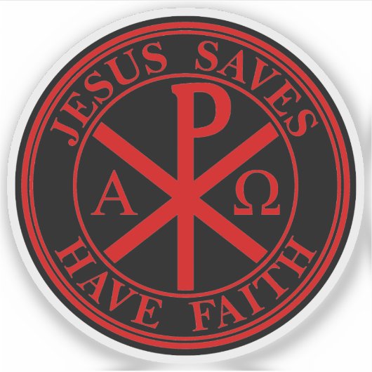 Jesus Saves, Have Faith - The Chi-Rho Cross (red) シール (正面)