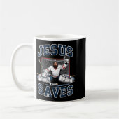Jesus Saves Hockey Player Team God Hockey Lovers H コーヒーマグカップ (左)