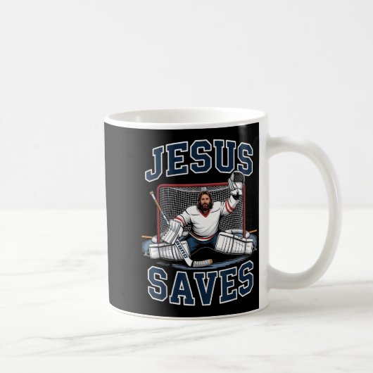 Jesus Saves Hockey Player Team God Hockey Lovers H コーヒーマグカップ (右)