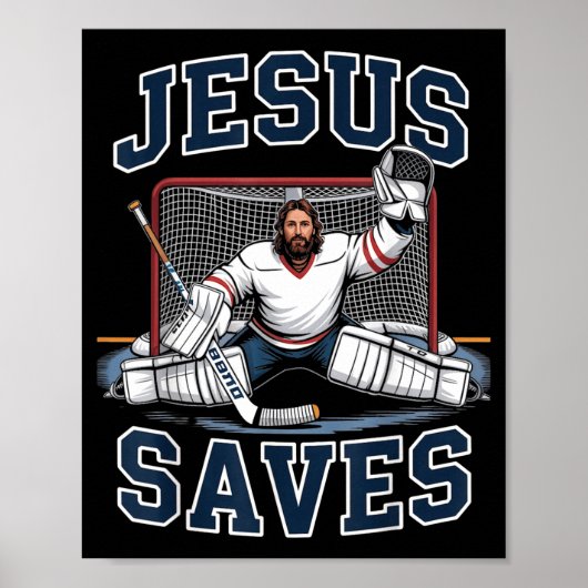 Jesus Saves Hockey Player Team God Hockey Lovers H ポスター (正面)