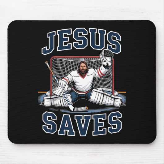 Jesus Saves Hockey Player Team God Hockey Lovers H マウスパッド (正面)