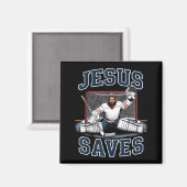 Jesus Saves Hockey Player Team God Hockey Lovers H マグネット (正面/裏面)
