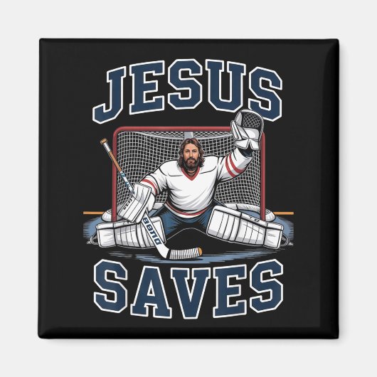 Jesus Saves Hockey Player Team God Hockey Lovers H マグネット (正面)
