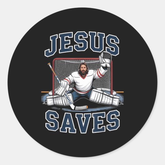 Jesus Saves Hockey Player Team God Hockey Lovers H ラウンドシール (正面)