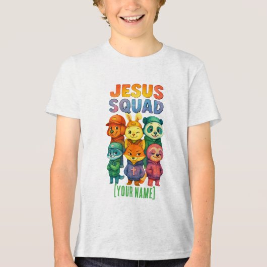 Jesus Squad – Custom Cute Christian Animal Crew トライブレンドＴシャツ (正面)