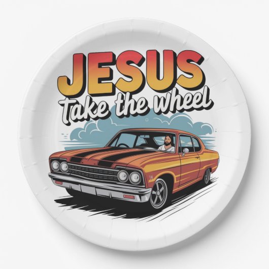 Jesus Take the Wheel Vintage Muscle Car ペーパープレート (正面)