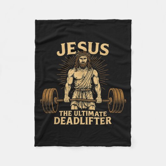 Jesus The Deadlifter Christian Fitness  フリースブランケット (正面)