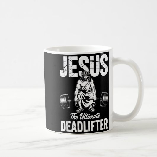 Jesus The Deadlifter Funny Christian Gym Pun  コーヒーマグカップ (右)