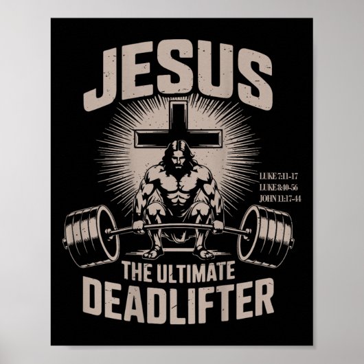 Jesus The Deadlifter Funny Christian Gym Workout ポスター (正面)