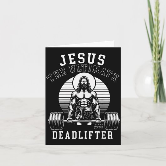 Jesus The Deadlifter - Jesus Deadlifting Christian カード (正面)