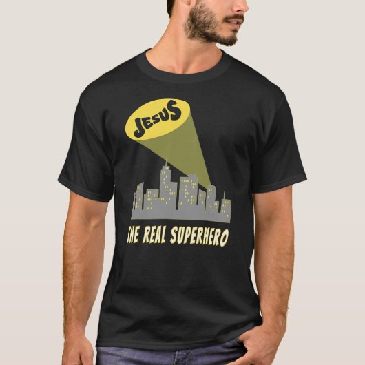Jesus the Real Superhero Bat Signal Tシャツ (正面)