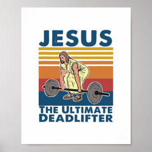 Jesus The Ultimate Deadlifter Fitness Vintage ポスター