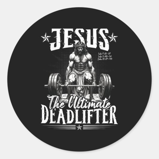 Jesus The Ultimate Deadlifter Jesus Deadlifting Ch ラウンドシール (正面)