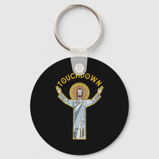 Jesus Touchdown Fun Christian Faith Saying Meme Ch キーホルダー (正面)