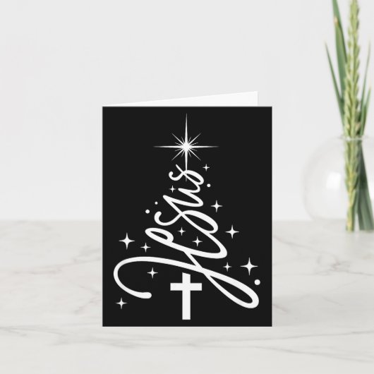 Jesus Tree Christian Christmas Faith Snowflakes Cr カード (正面)