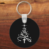 Jesus Tree Christian Christmas Faith Snowflakes Cr キーホルダー (正面)