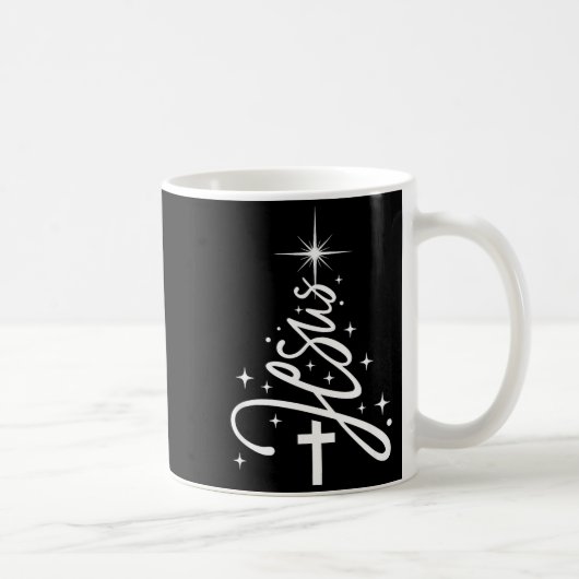 Jesus Tree Christian Christmas Faith Snowflakes Cr コーヒーマグカップ (右)