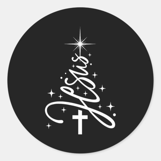 Jesus Tree Christian Christmas Faith Snowflakes Cr ラウンドシール (正面)