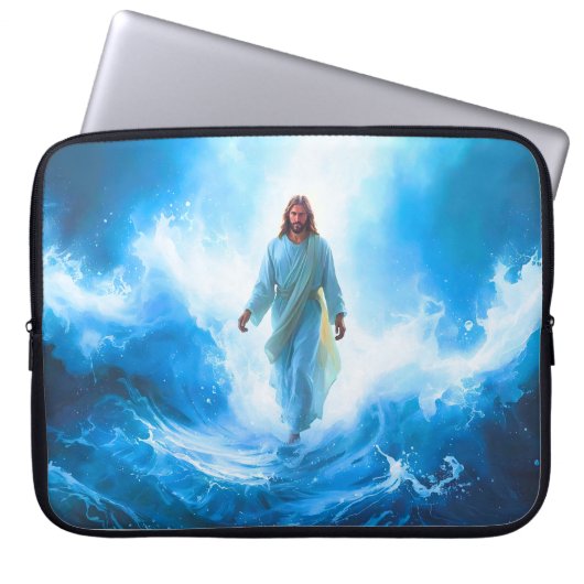 Jesus Walking in the Ocean Laptop Case/Protector ラップトップスリーブ (正面)