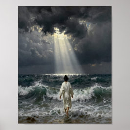 Jesus Walking into Stormy Seas Poster ポスター