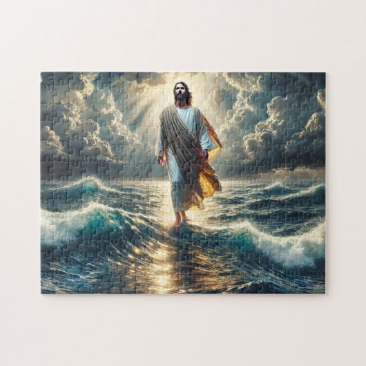 Jesus Walking on Water Christian Faith Gift ジグソーパズル (横)